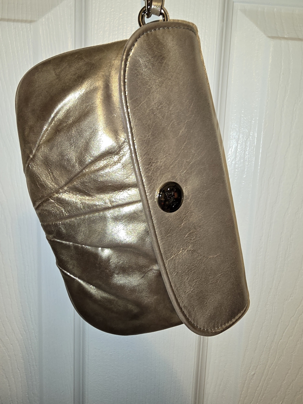 Coach Metallic Taupe Leather Wristlet Clutch